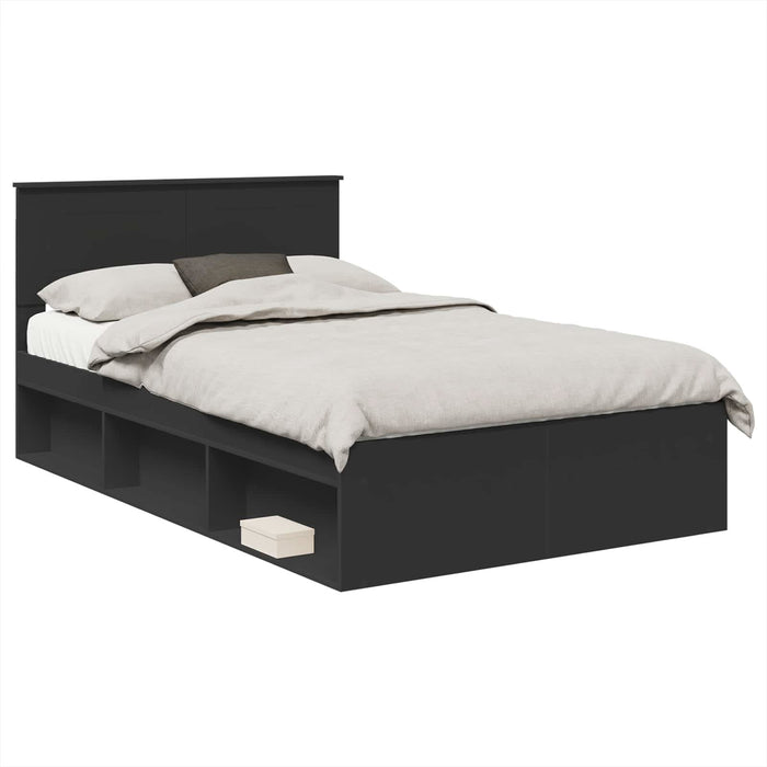 Cadru de pat cu headboard Negru 135 x 190 cm Lemn compozit - WALTI WALTI