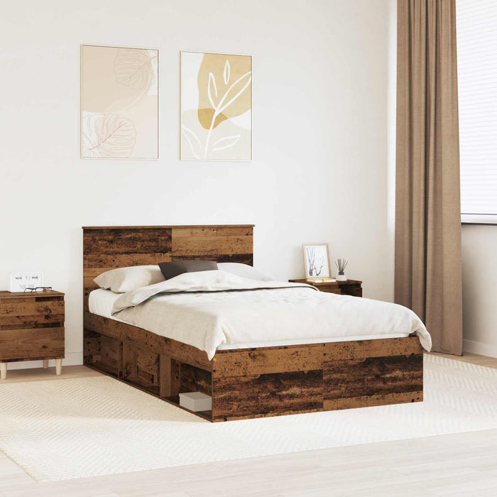 Cadru de pat cu headboard Lemn vechi 135 x 190 cm Lemn compozit - WALTI WALTI