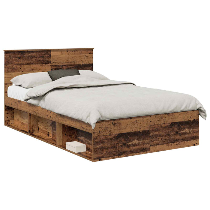 Cadru de pat cu headboard Lemn vechi 135 x 190 cm Lemn compozit - WALTI WALTI