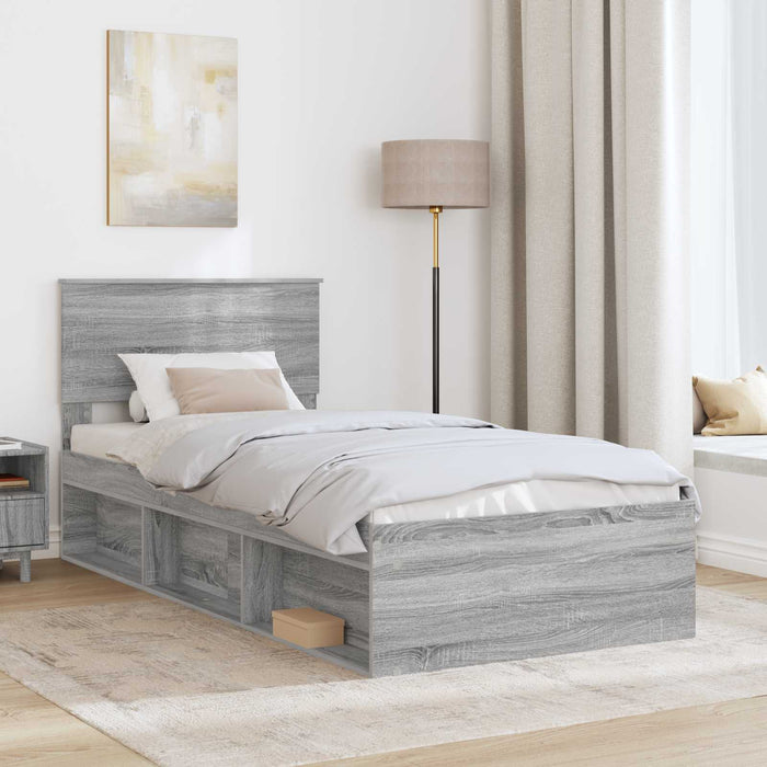 Cadru de pat cu headboard Gri Sonoma 100 x 200 cm Lemn compozit - WALTI WALTI