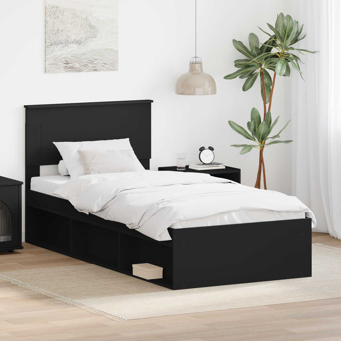 Cadru de pat cu headboard Negru 75 x 190 cm Lemn compozit - WALTI WALTI