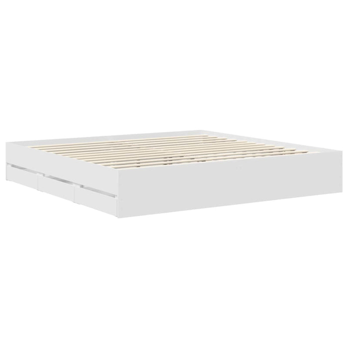 Cadru de pat cu sertar Alb 200 x 200 cm Lemn Ingineresc - WALTI WALTI