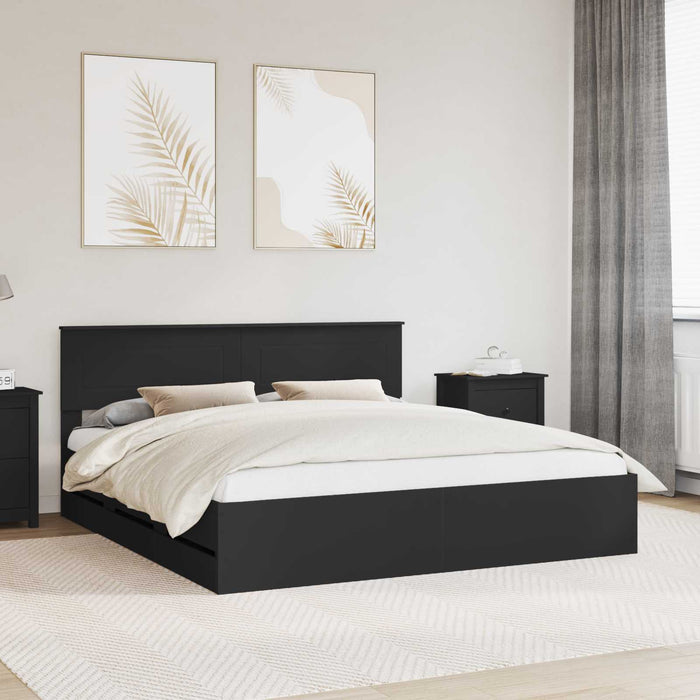 Cadru de pat cu sertar Negru 200 x 200 cm Lemn Ingineresc - WALTI WALTI