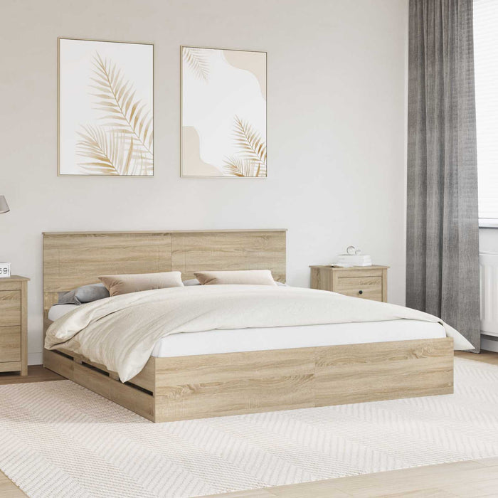 Cadru de pat Stejar Sonoma 200 x 200 cm Lemn Ingineresc - WALTI WALTI