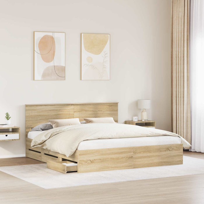 Cadru de pat Stejar Sonoma 200 x 200 cm Lemn Ingineresc - WALTI WALTI