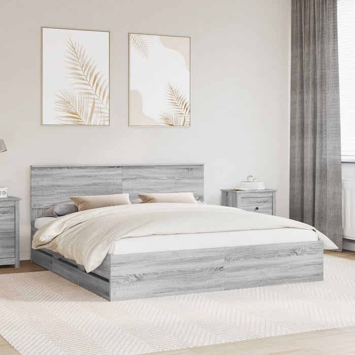Cadru de pat cu sertar Gri Sonoma 200 x 200 cm Lemn Ingineresc - WALTI WALTI