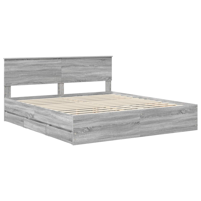 Cadru de pat cu sertar Gri Sonoma 200 x 200 cm Lemn Ingineresc - WALTI WALTI