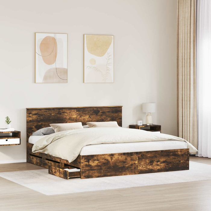 Cadru de pat Stejar fumuriu 180 x 200 cm Lemn Ingineresc - WALTI WALTI