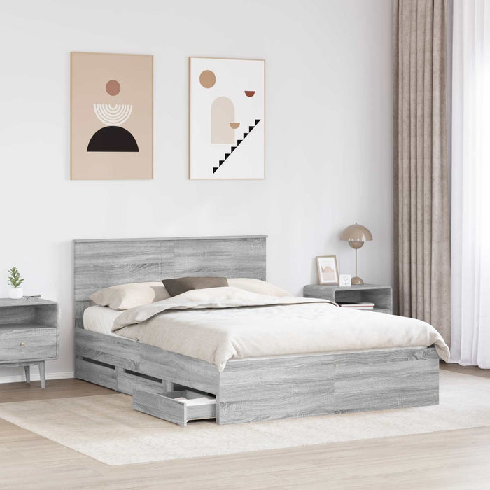 Cadru de pat cu sertar Gri Sonoma 150 x 200 cm Lemn Ingineresc - WALTI WALTI