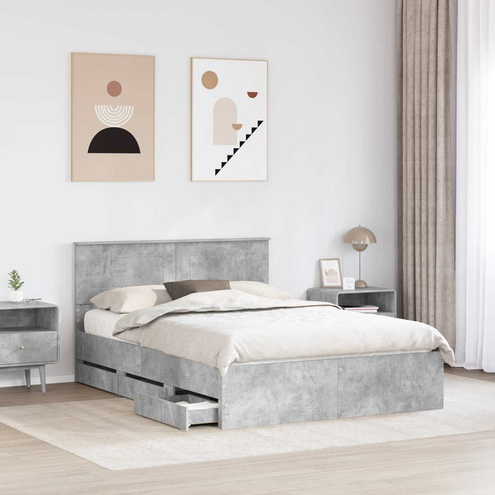 Cadru de pat Gri din beton 140 x 190 cm Lemn Ingineresc - WALTI WALTI