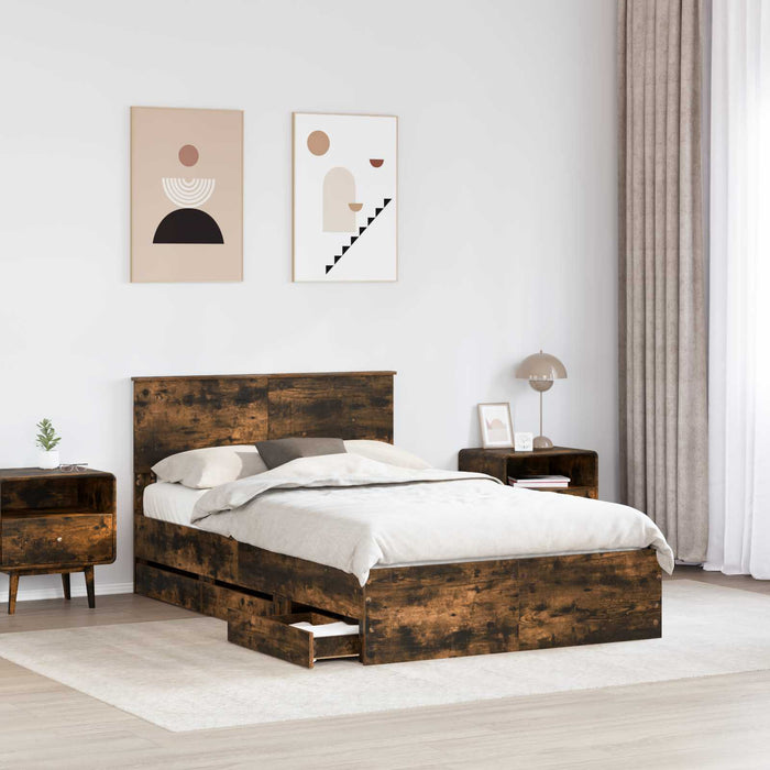 Cadru de pat Stejar fumuriu 120 x 190 cm Lemn Ingineresc - WALTI WALTI