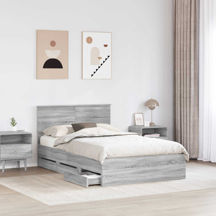 Cadru de pat cu sertar Gri Sonoma 120 x 190 cm Lemn Ingineresc - WALTI WALTI