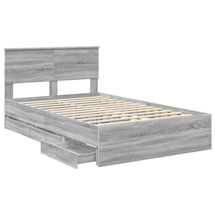 Cadru de pat cu sertar Gri Sonoma 120 x 190 cm Lemn Ingineresc - WALTI WALTI