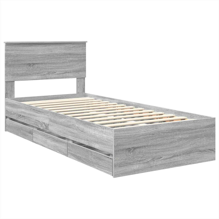 Cadru de pat cu sertar Gri Sonoma 100 x 200 cm Lemn Ingineresc - WALTI WALTI