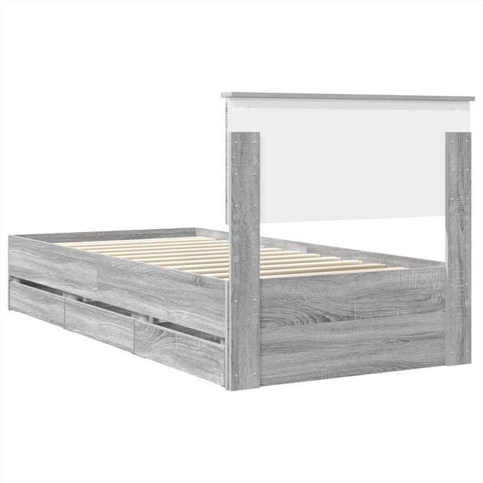Cadru de pat cu sertar Gri Sonoma 100 x 200 cm Lemn Ingineresc - WALTI WALTI