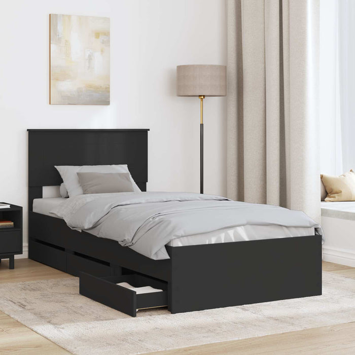 Cadru de pat cu sertar Negru 90 x 200 cm Lemn Ingineresc WALTI