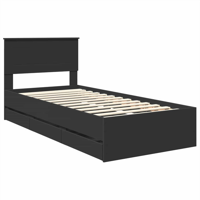 Cadru de pat cu sertar Negru 90 x 200 cm Lemn Ingineresc WALTI