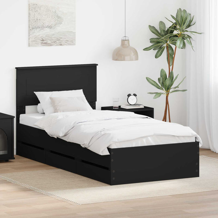 Cadru de pat cu sertar Negru 75 x 190 cm Lemn Ingineresc - WALTI WALTI