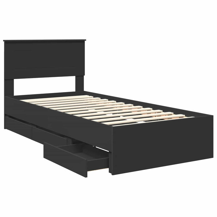 Cadru de pat cu sertar Negru 75 x 190 cm Lemn Ingineresc - WALTI WALTI