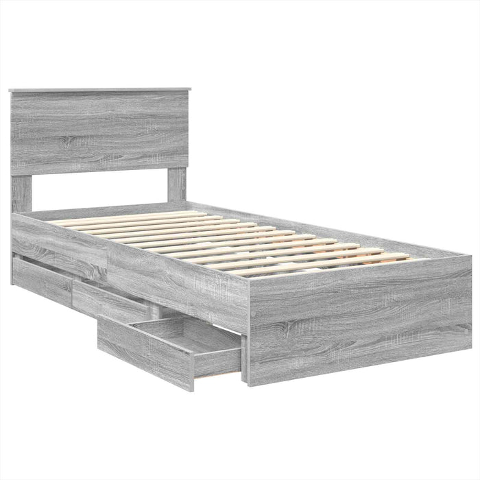 Cadru de pat cu sertar Gri Sonoma 75 x 190 cm Lemn Ingineresc - WALTI WALTI