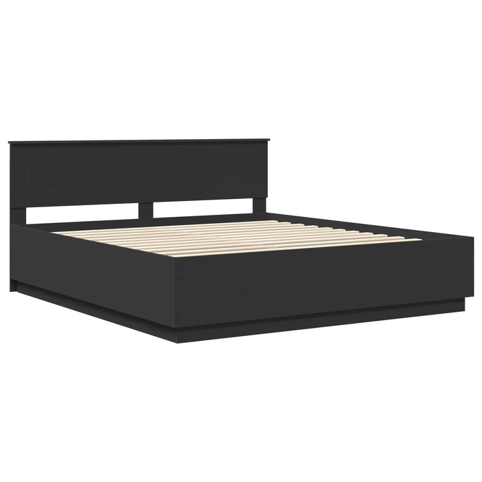 Cadru de pat cu headboard Negru 200 x 200 cm Lemn compozit - WALTI WALTI