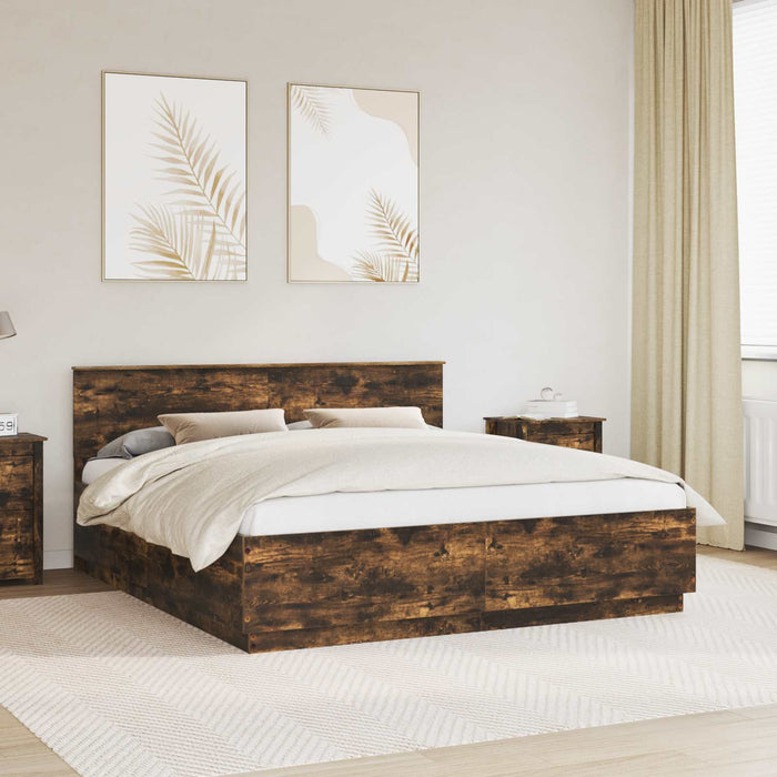 Cadru de pat Stejar fumuriu 200 x 200 cm Lemn compozit - WALTI WALTI