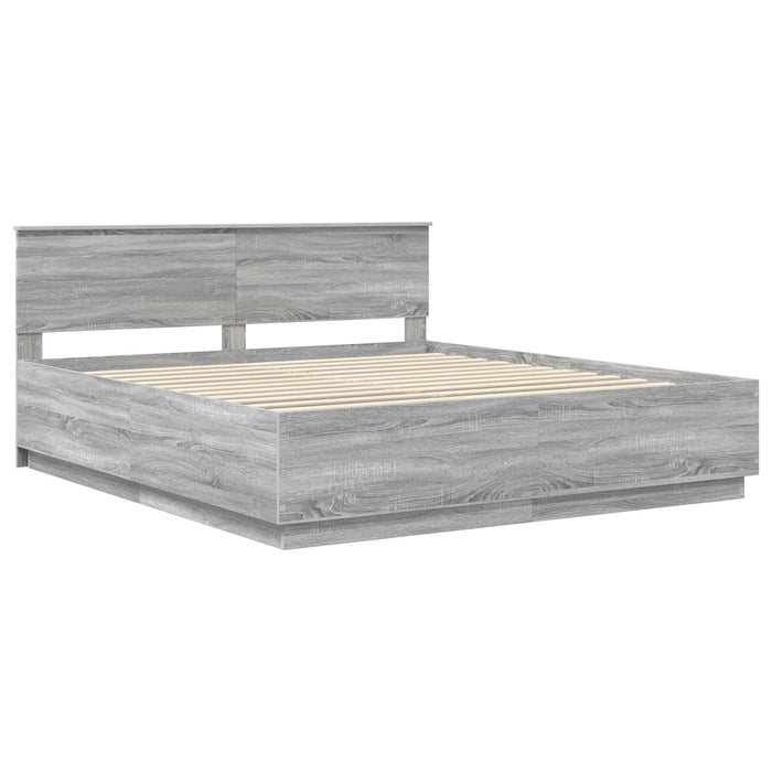 Cadru de pat cu headboard Gri Sonoma 200 x 200 cm Lemn compozit - WALTI WALTI