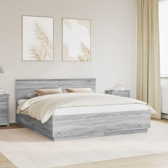 Cadru de pat cu headboard Gri Sonoma 180 x 200 cm Lemn compozit - WALTI WALTI