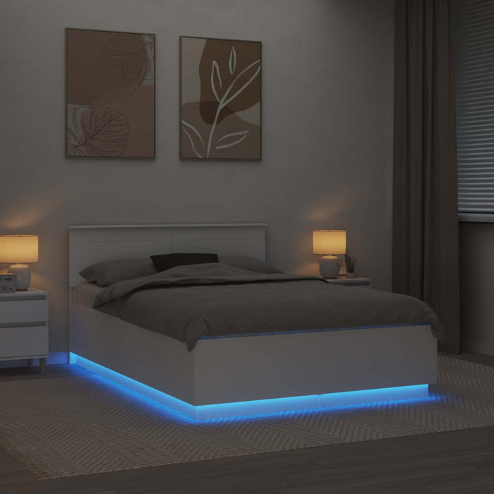 Cadru de pat cu benzi LED Alb 140 x 200 cm Lemn compozit WALTI