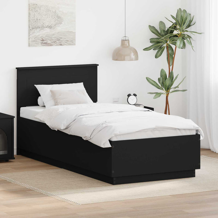 Cadru de pat cu headboard Negru 90 x 200 cm Lemn compozit - WALTI WALTI