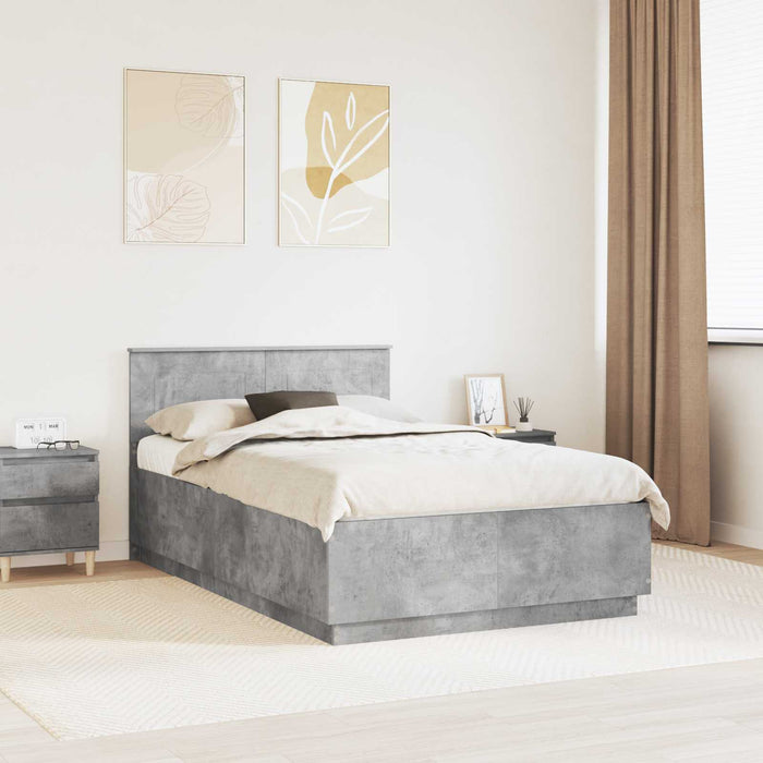 Cadru de pat cu headboard Gri Beton 135 x 190 cm Lemn prelucrat - WALTI WALTI