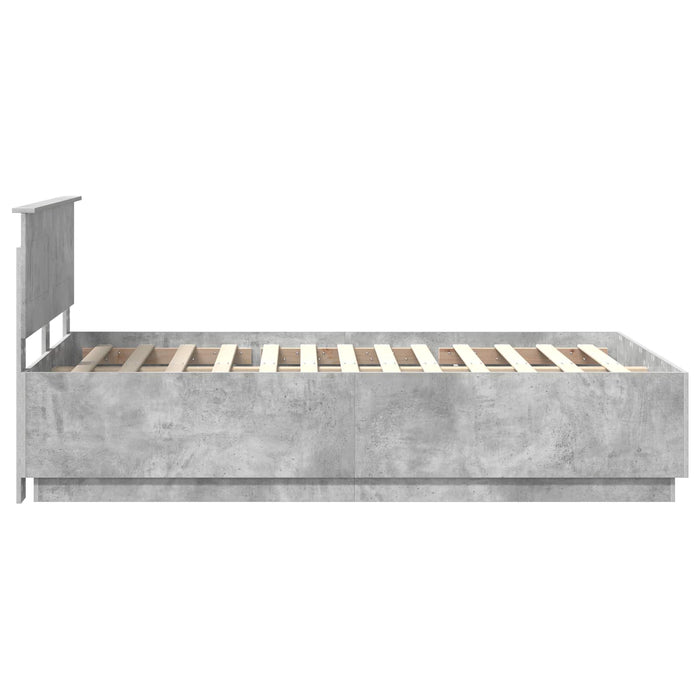 Cadru de pat cu headboard Gri Beton 135 x 190 cm Lemn prelucrat - WALTI WALTI