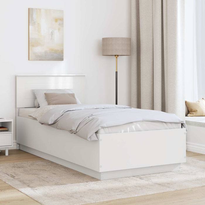 Cadru de pat cu headboard Alb 100 x 200 cm Lemn prelucrat - WALTI WALTI