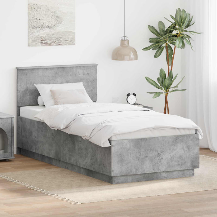Cadru de pat cu headboard Gri Beton 90 x 200 cm Lemn prelucrat WALTI