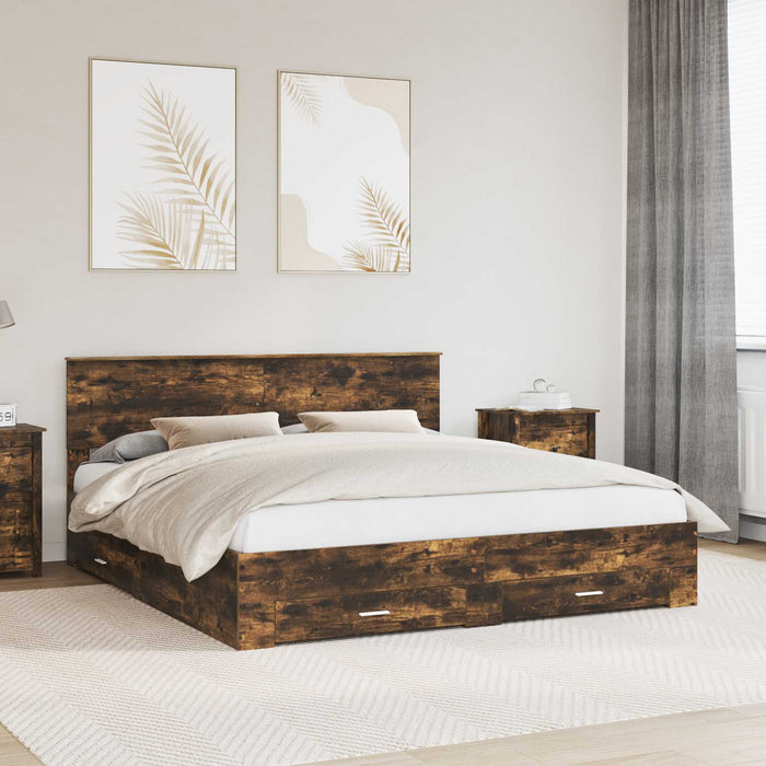 Cadru de pat Stejar fumuriu 200 x 200 cm Lemn compozit - WALTI WALTI