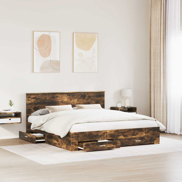 Cadru de pat Stejar fumuriu 200 x 200 cm Lemn compozit - WALTI WALTI