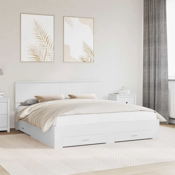 Cadru de pat cu headboard Alb 180 x 200 cm Lemn compozit - WALTI WALTI