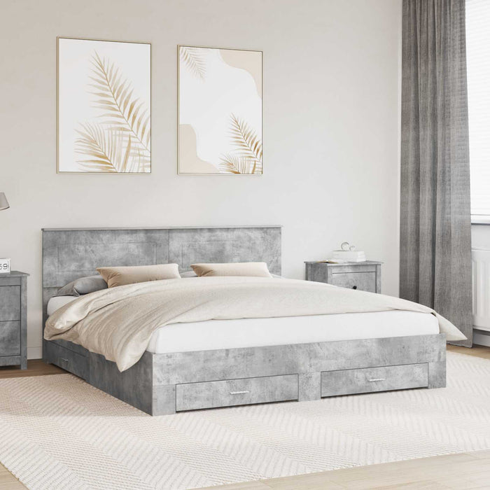 Cadru de pat cu sertar Gri din beton 180 x 200 cm Lemn compozit - WALTI WALTI