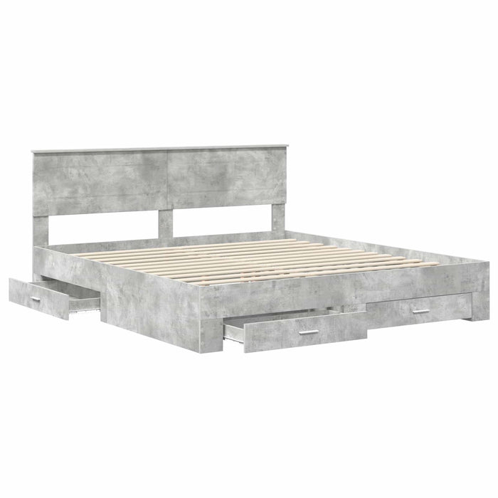 Cadru de pat cu sertar Gri din beton 180 x 200 cm Lemn compozit - WALTI WALTI