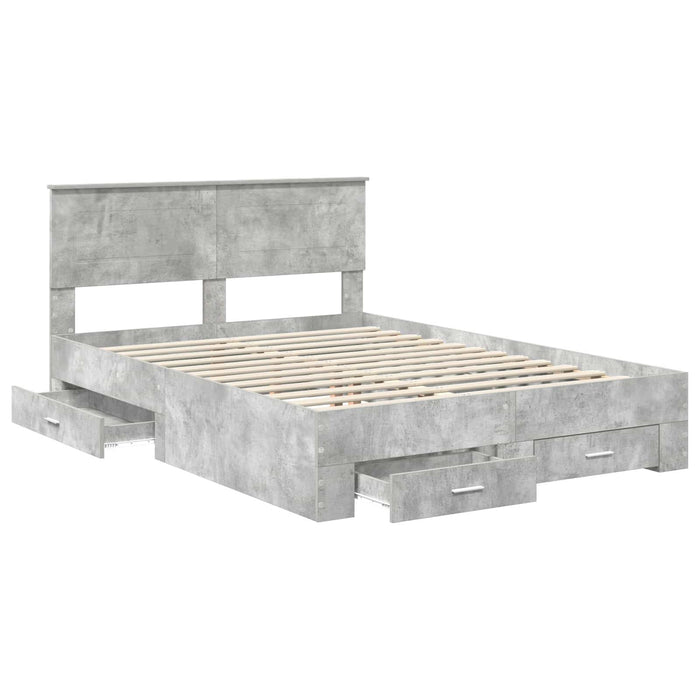 Cadru de pat cu sertar Gri din beton 160 x 200 cm Lemn compozit - WALTI WALTI
