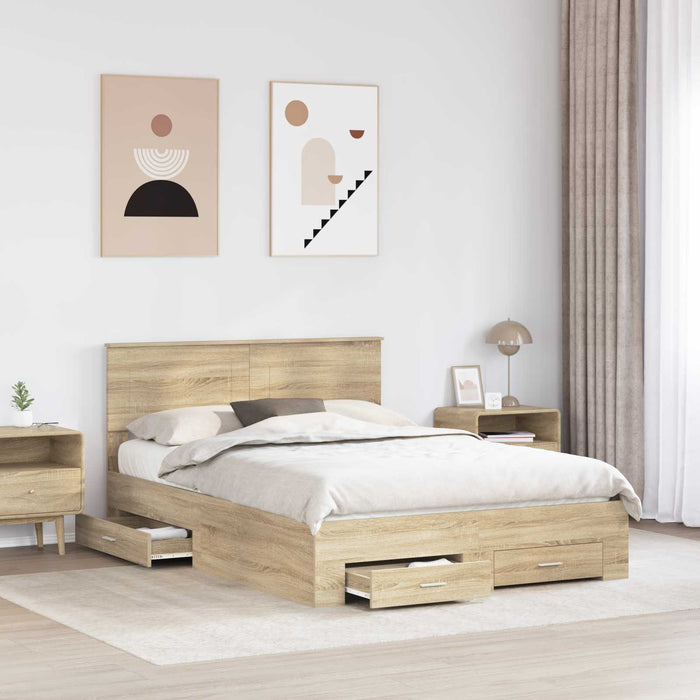 Cadru de pat cu sertar Stejar Sonoma 150 x 200 cm Lemn compozit - WALTI WALTI