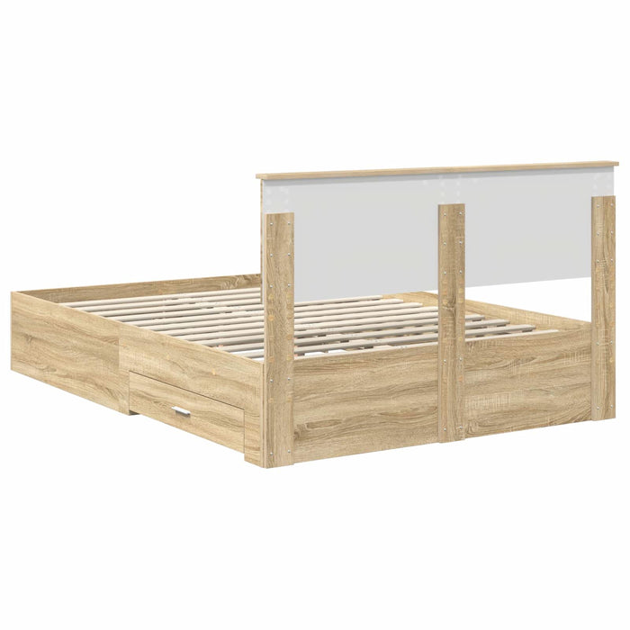 Cadru de pat cu sertar Stejar Sonoma 140 x 190 cm Lemn compozit - WALTI WALTI