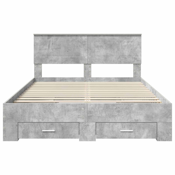 Cadru de pat cu sertar Gri din beton 140 x 190 cm Lemn compozit - WALTI WALTI