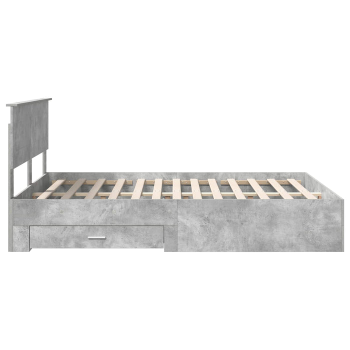 Cadru de pat cu sertar Gri din beton 140 x 190 cm Lemn compozit - WALTI WALTI