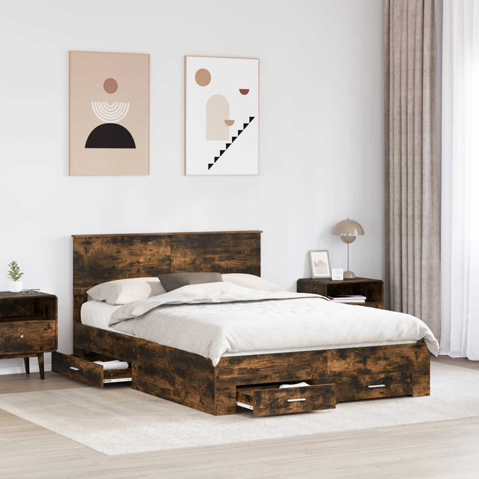 Cadru de pat Stejar fumuriu 140 x 190 cm Lemn compozit - WALTI WALTI