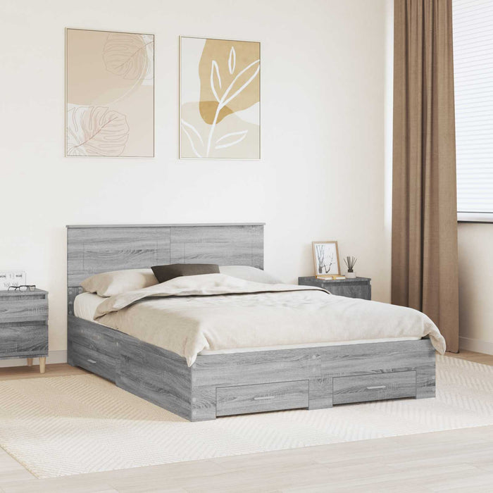 Cadru de pat cu headboard Gri Sonoma 140 x 190 cm Lemn compozit - WALTI WALTI