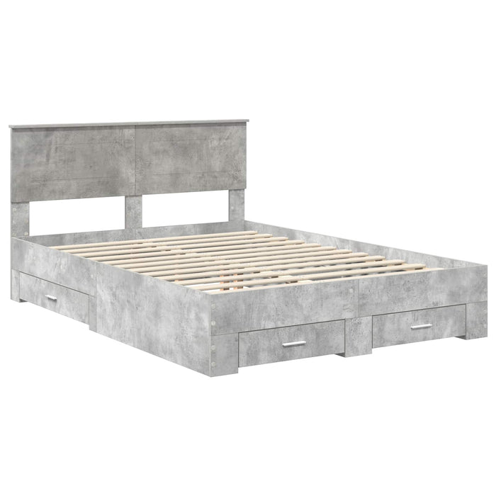 Cadru de pat cu sertar Gri din beton 140 x 200 cm Lemn compozit - WALTI WALTI