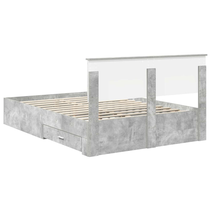 Cadru de pat cu sertar Gri din beton 140 x 200 cm Lemn compozit - WALTI WALTI