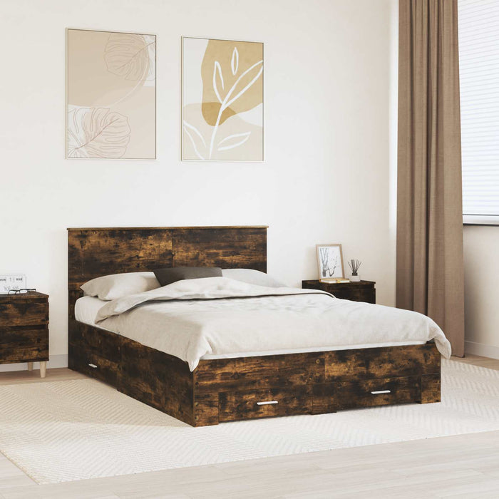 Cadru de pat Stejar fumuriu 140 x 200 cm Lemn compozit - WALTI WALTI
