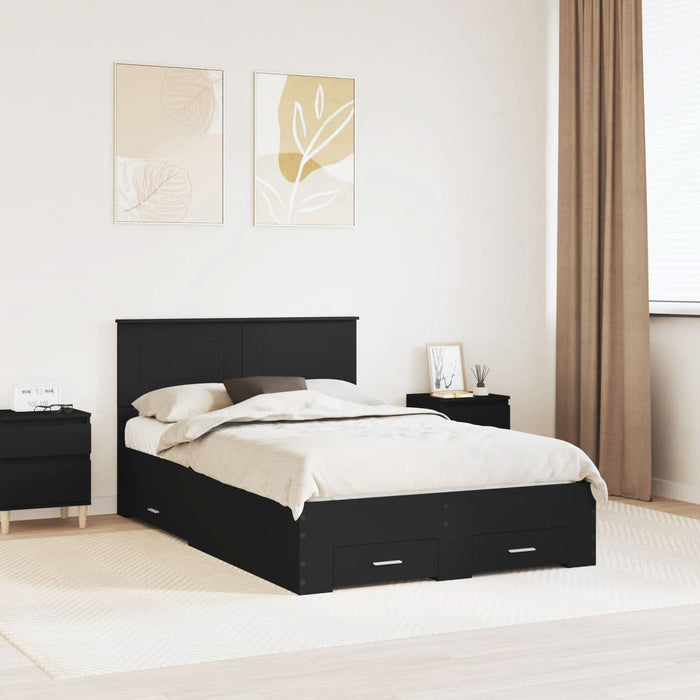 Cadru de pat cu headboard Negru 135 x 190 cm Lemn compozit - WALTI WALTI